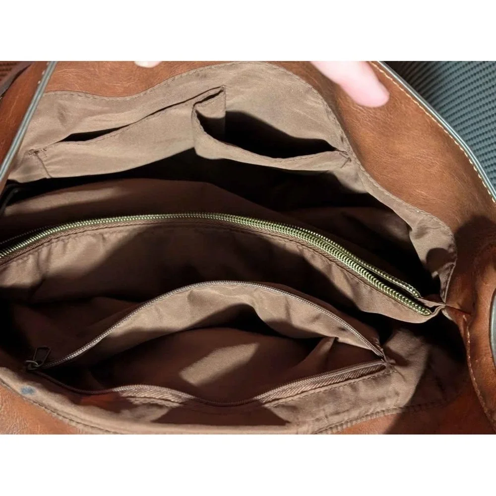 Time‎ and Tru Piper Hobo Bag Brown Faux Leather Shoulder Purse